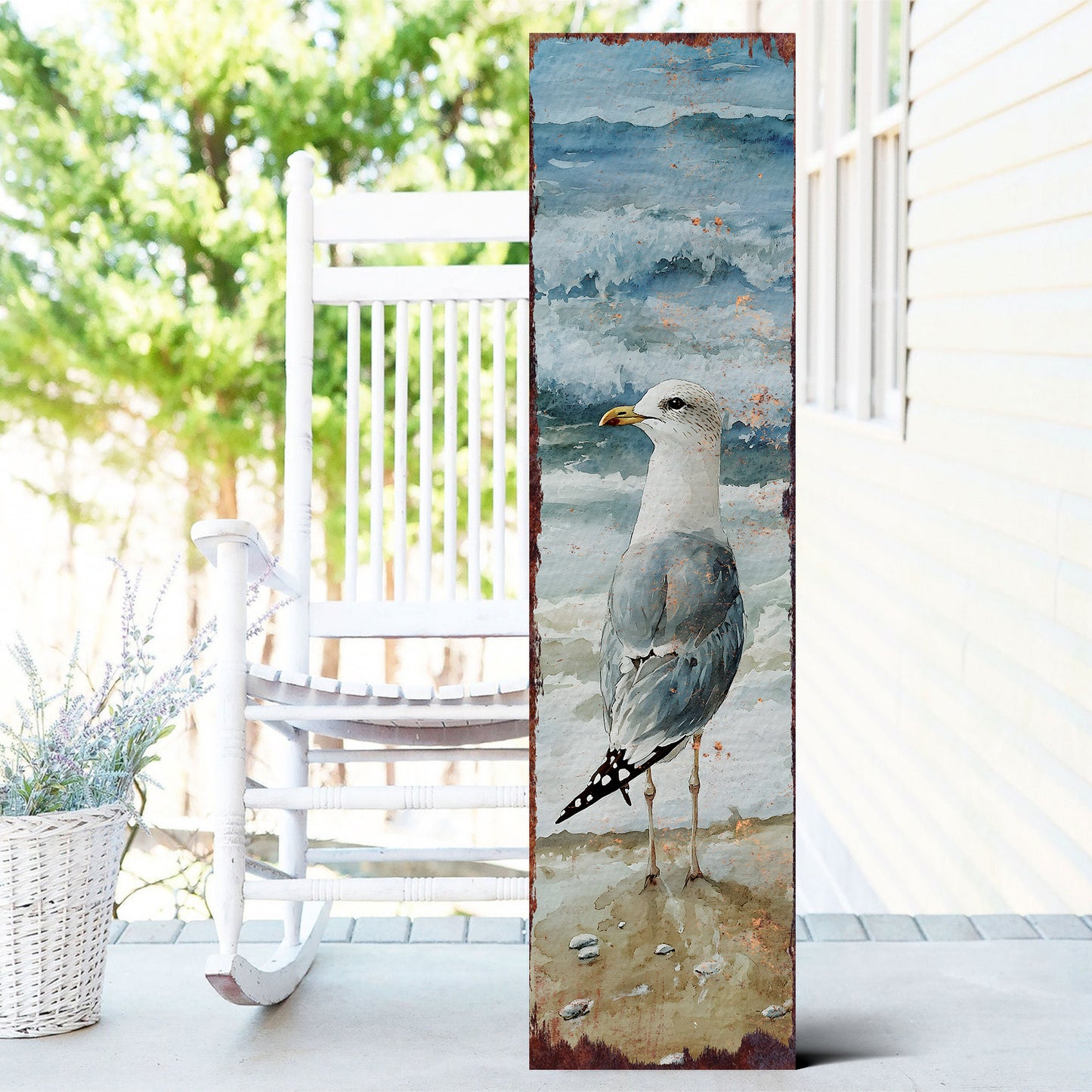 Ocean Seagull Porch Sign | Wooden Entryway Decor | UV Print | Front Porch Plaque | Seagull on the Beach Design | 3 Sizes Available