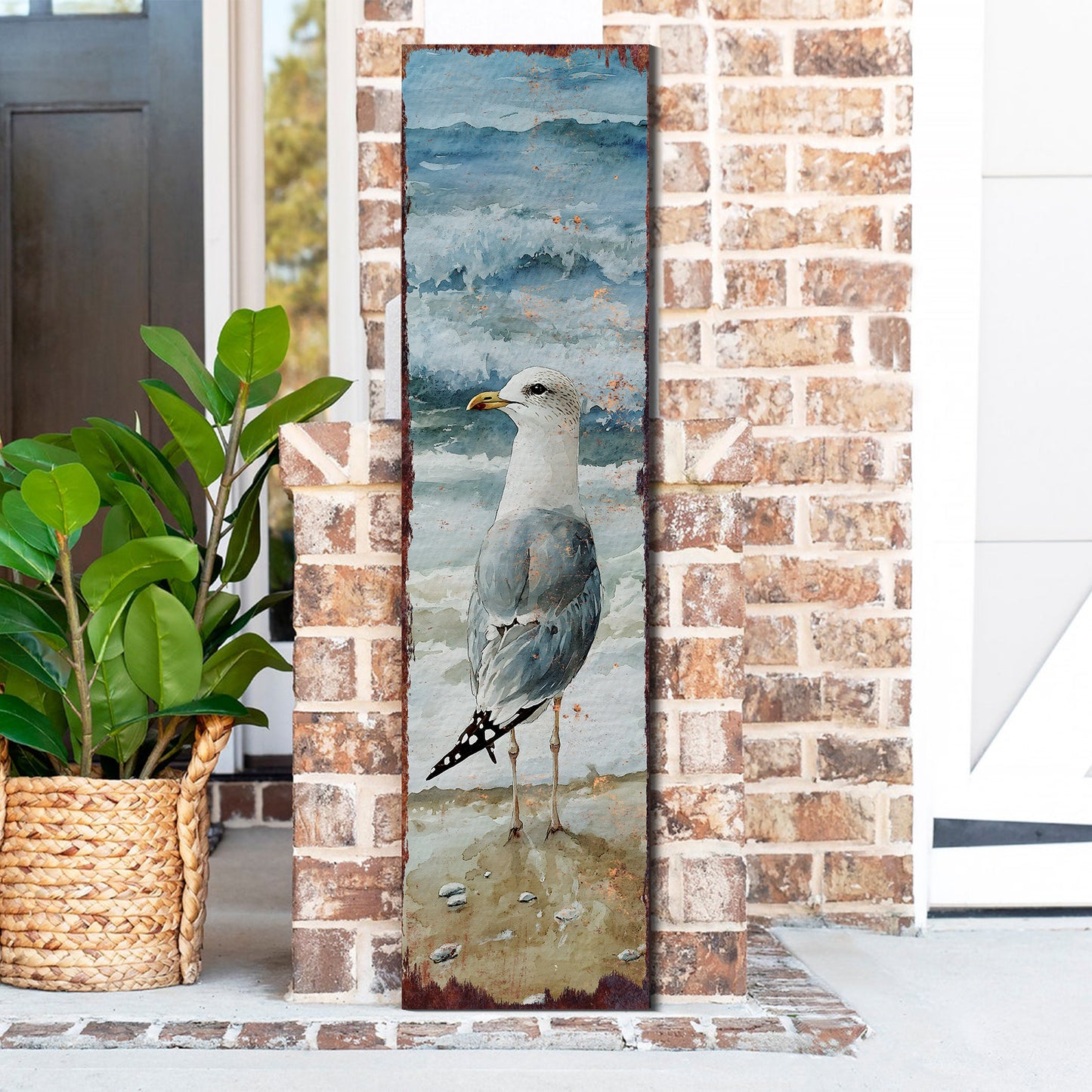 Ocean Seagull Porch Sign | Wooden Entryway Decor | UV Print | Front Porch Plaque | Seagull on the Beach Design | 3 Sizes Available