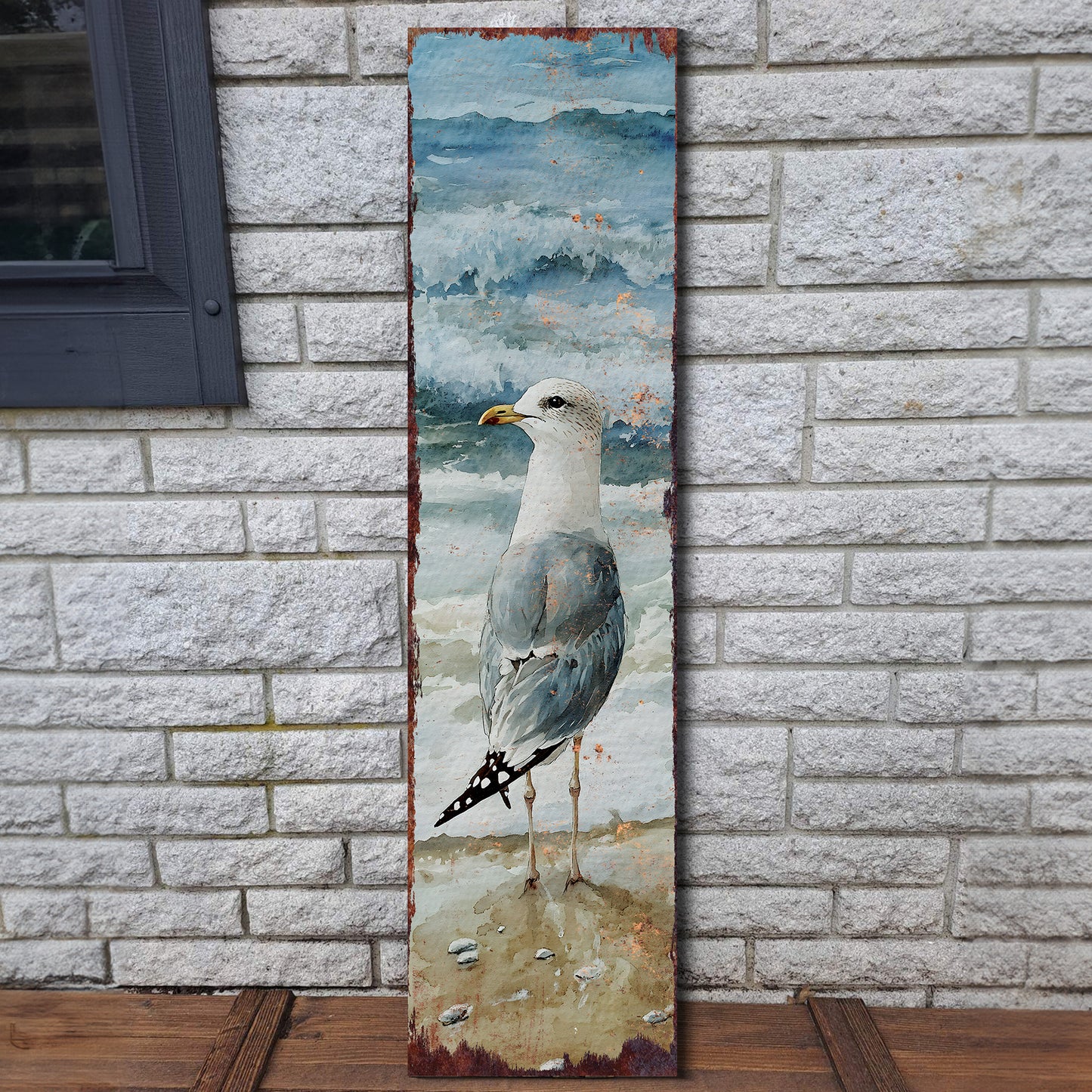 Ocean Seagull Porch Sign | Wooden Entryway Decor | UV Print | Front Porch Plaque | Seagull on the Beach Design | 3 Sizes Available