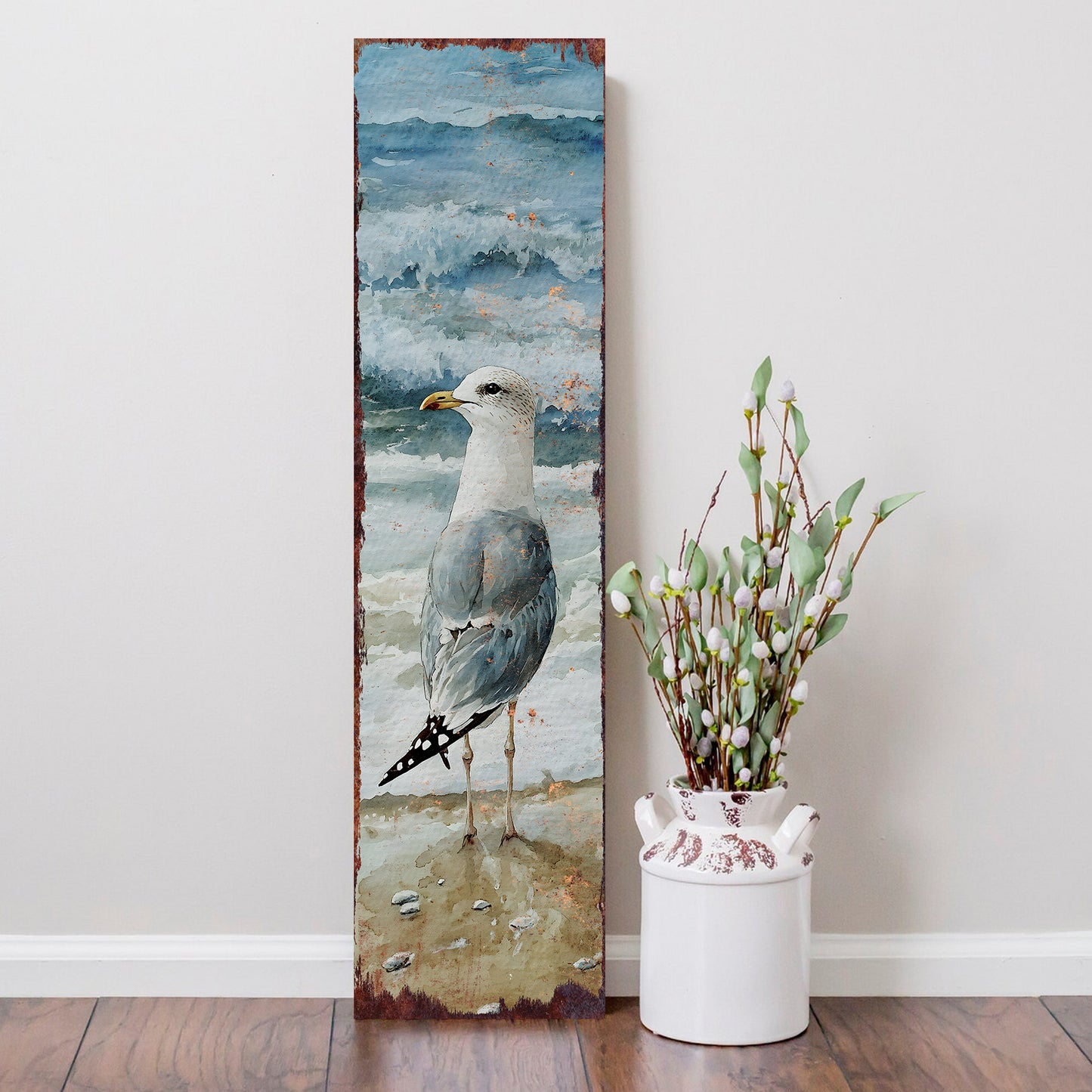 Ocean Seagull Porch Sign | Wooden Entryway Decor | UV Print | Front Porch Plaque | Seagull on the Beach Design | 3 Sizes Available