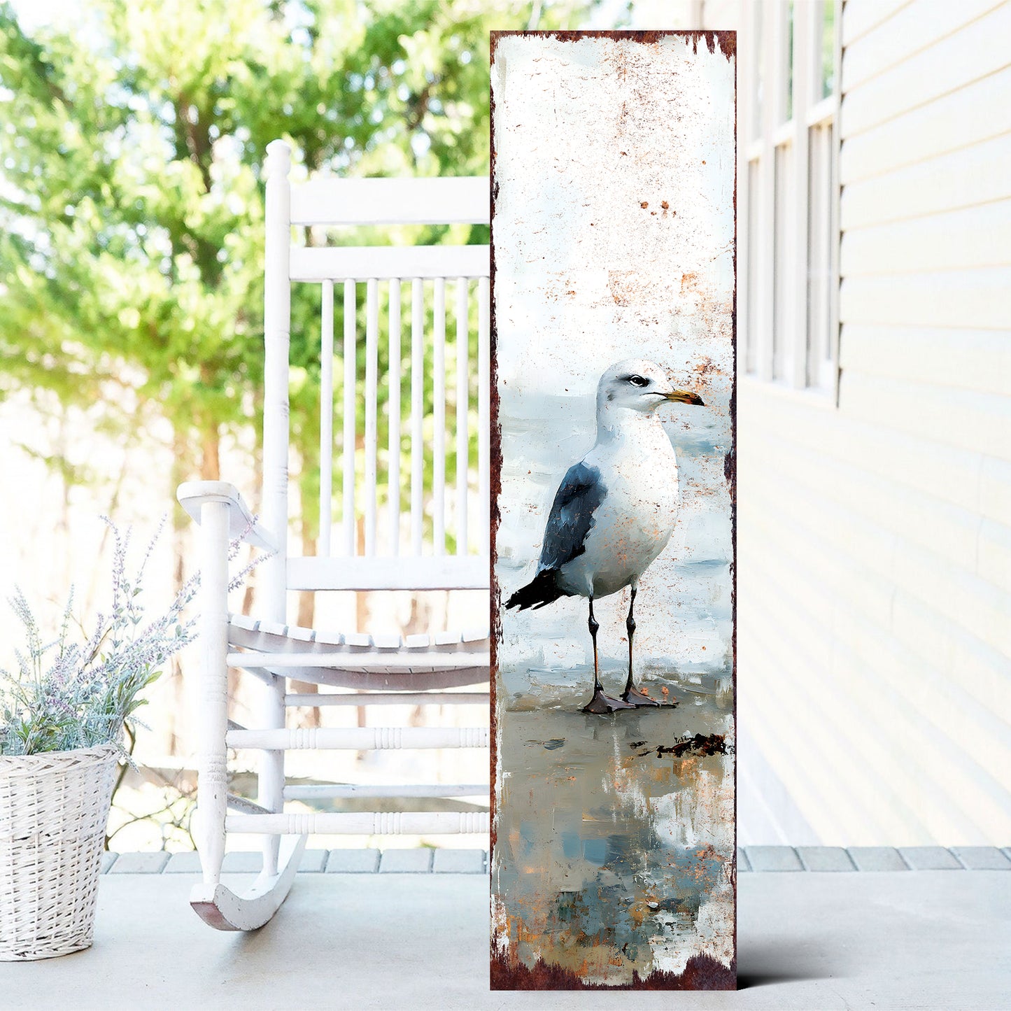 Ocean Seagull Porch Sign | Wooden Entryway Decor | UV Print | Front Porch Plaque | Seagull on the Beach Design | 3 Sizes Available