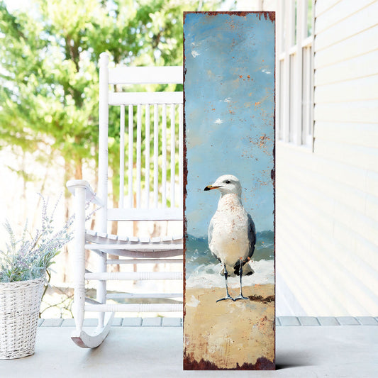 Ocean Seagull Porch Sign | Wooden Entryway Decor | UV Print | Front Porch Plaque | Seagull on the Beach Design | 3 Sizes Available