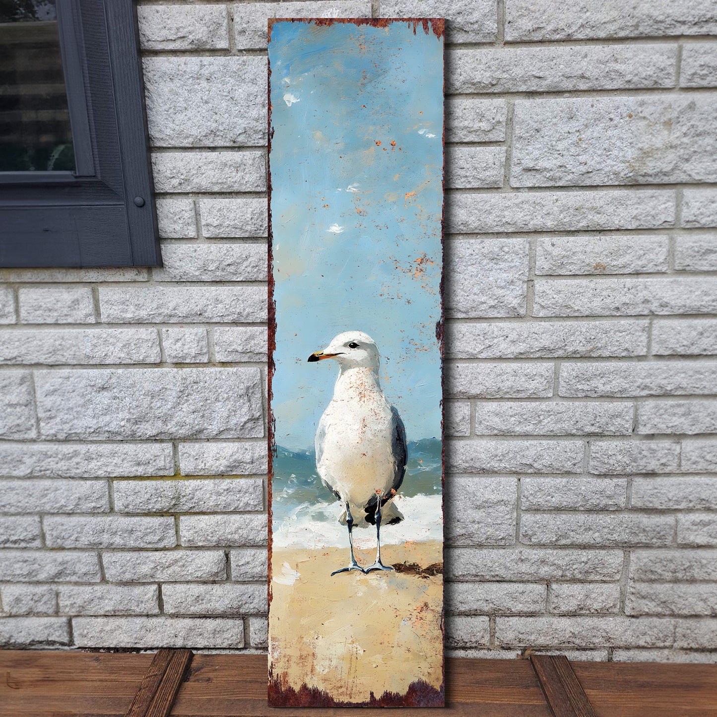 Ocean Seagull Porch Sign | Wooden Entryway Decor | UV Print | Front Porch Plaque | Seagull on the Beach Design | 3 Sizes Available