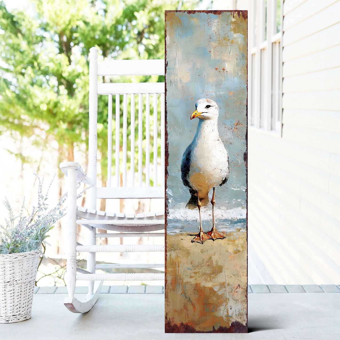 Ocean Seagull Porch Sign | Wooden Entryway Decor | UV Print | Front Porch Plaque | Seagull on the Beach Design | 3 Sizes Available