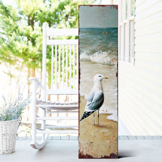 Ocean Seagull Porch Sign | Wooden Entryway Decor | UV Print | Front Porch Plaque | Seagull on the Beach Design | 3 Sizes Available