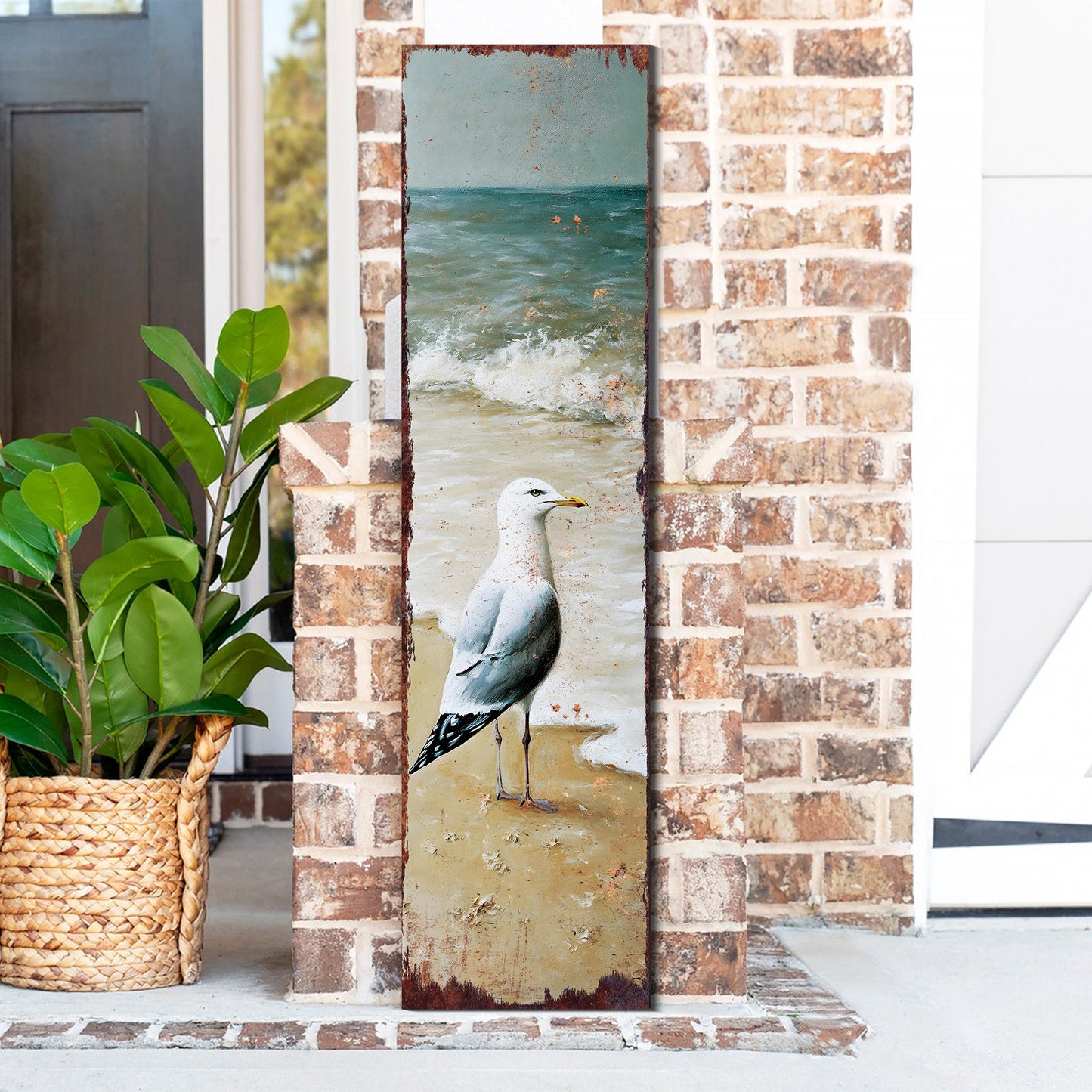 Ocean Seagull Porch Sign | Wooden Entryway Decor | UV Print | Front Porch Plaque | Seagull on the Beach Design | 3 Sizes Available