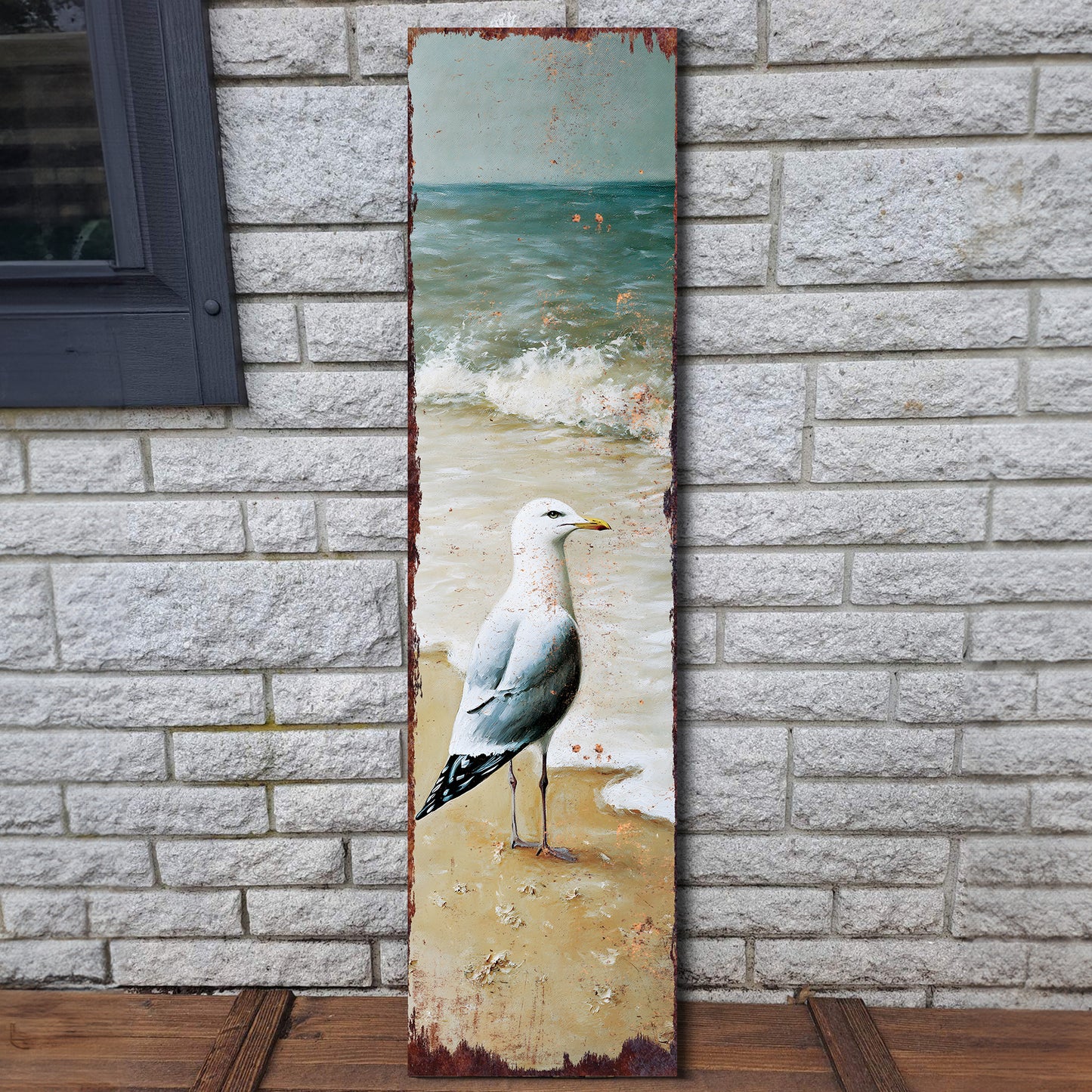 Ocean Seagull Porch Sign | Wooden Entryway Decor | UV Print | Front Porch Plaque | Seagull on the Beach Design | 3 Sizes Available