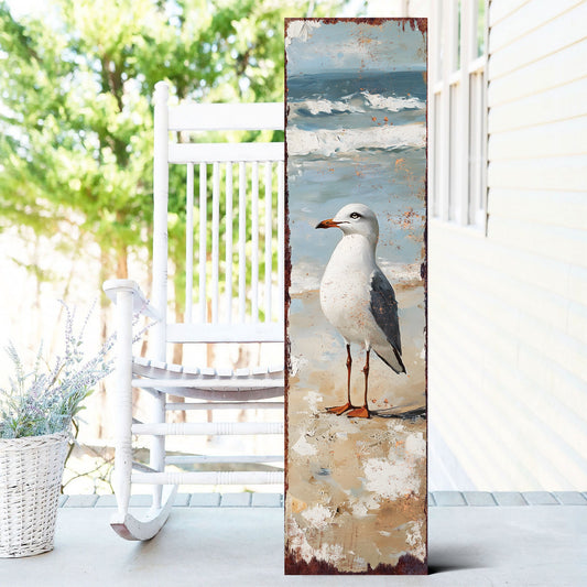 Ocean Seagull Porch Sign | Wooden Entryway Decor | UV Print | Front Porch Plaque | Seagull on the Beach Design | 3 Sizes Available