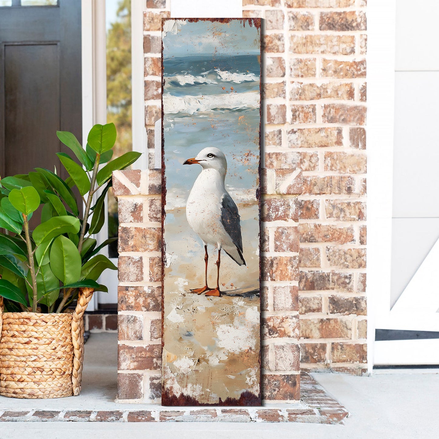 Ocean Seagull Porch Sign | Wooden Entryway Decor | UV Print | Front Porch Plaque | Seagull on the Beach Design | 3 Sizes Available