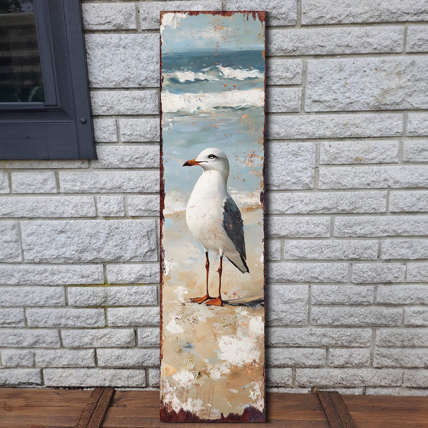 Ocean Seagull Porch Sign | Wooden Entryway Decor | UV Print | Front Porch Plaque | Seagull on the Beach Design | 3 Sizes Available