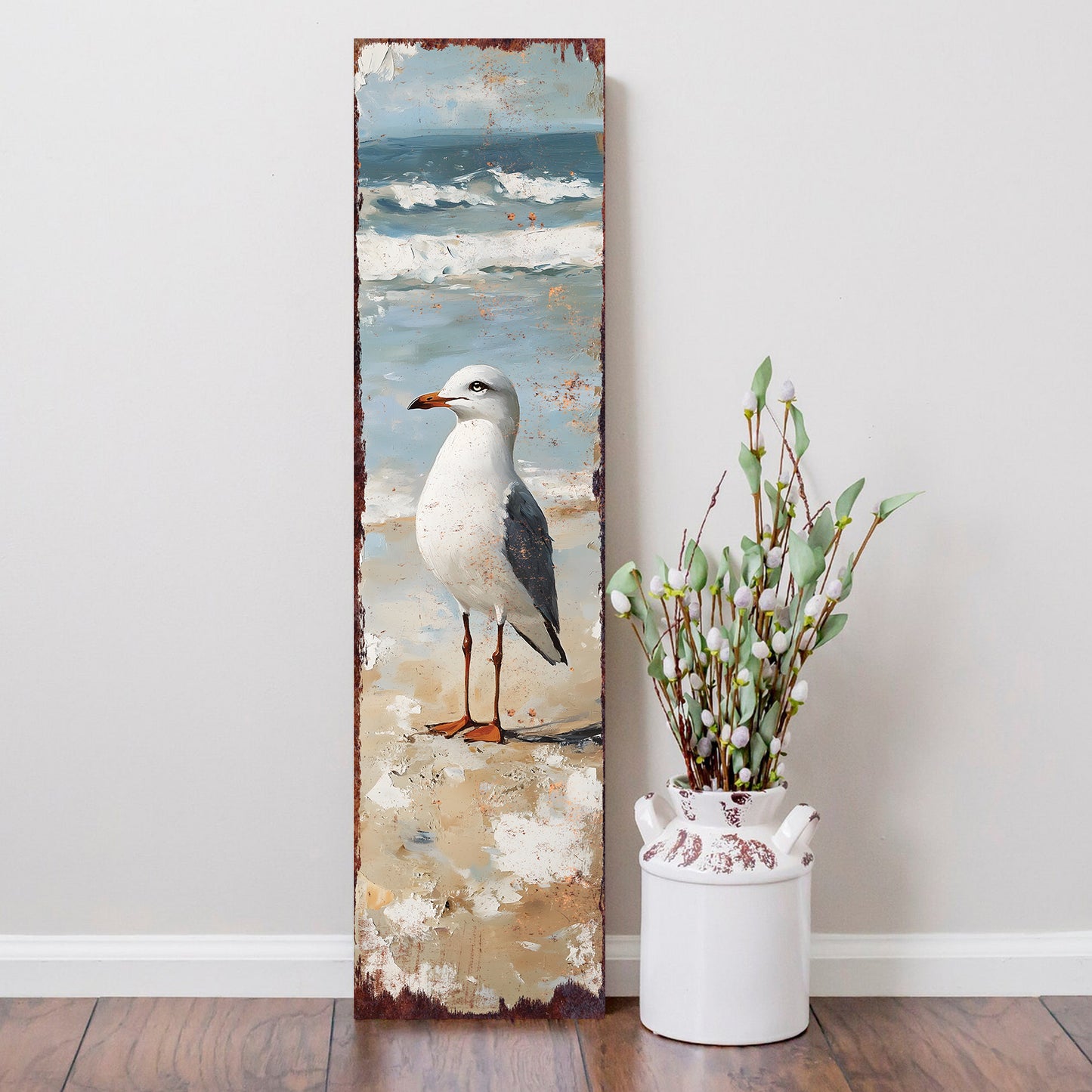 Ocean Seagull Porch Sign | Wooden Entryway Decor | UV Print | Front Porch Plaque | Seagull on the Beach Design | 3 Sizes Available