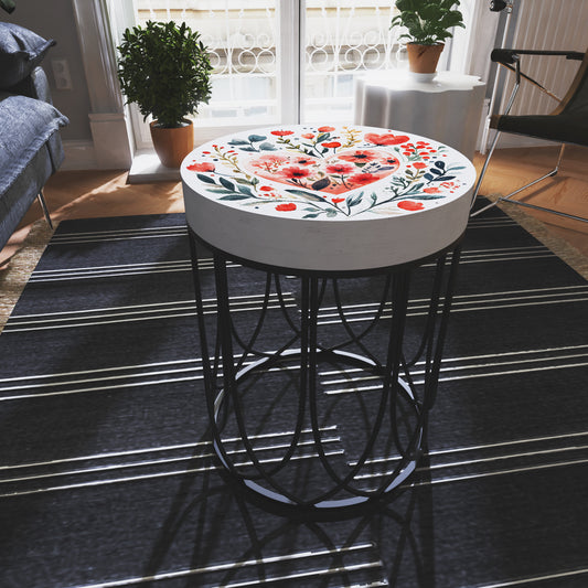 Valentine’s Day Accent Table | Round End Table for Indoor | UV Print Side Table | Wood & Metal | Valentine’s Botanicals Design | 3 Sizes