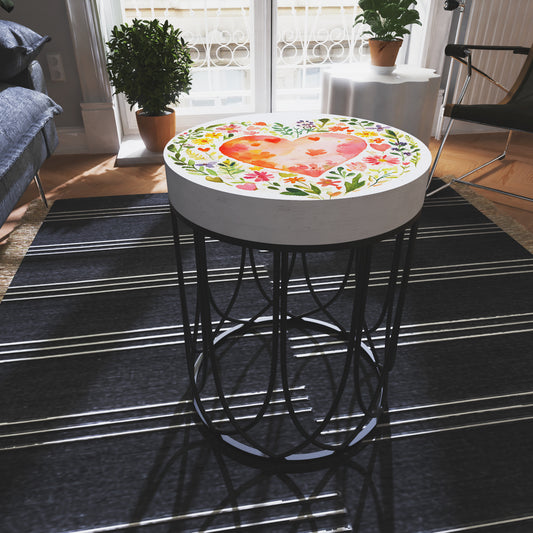 Valentine’s Day Accent Table | Round End Table for Indoor | UV Print Side Table | Wood & Metal | Valentine’s Botanicals Design | 3 Sizes