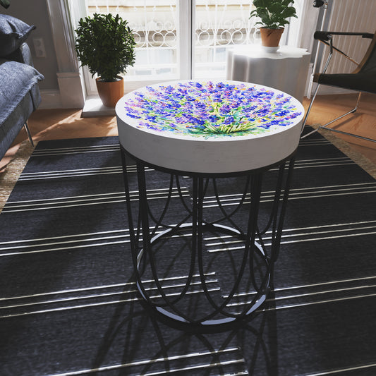 Spring Lavender Accent Table | Round End Table for Indoor | UV Print Side Table | Wood & Metal | Spring Botanicals Design | 3 Sizes