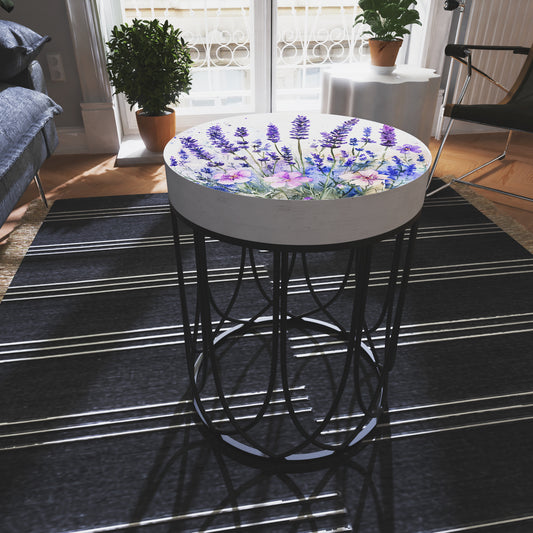 Spring Lavender Accent Table | Round End Table for Indoor | UV Print Side Table | Wood & Metal | Spring Botanicals Design | 3 Sizes