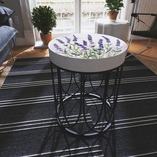 Spring Lavender Accent Table | Round End Table for Indoor | UV Print Side Table | Wood & Metal | Spring Botanicals Design | 3 Sizes