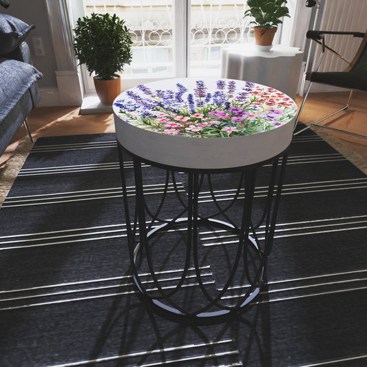 Spring Lavender Accent Table | Round End Table for Indoor | UV Print Side Table | Wood & Metal | Spring Botanicals Design | 3 Sizes