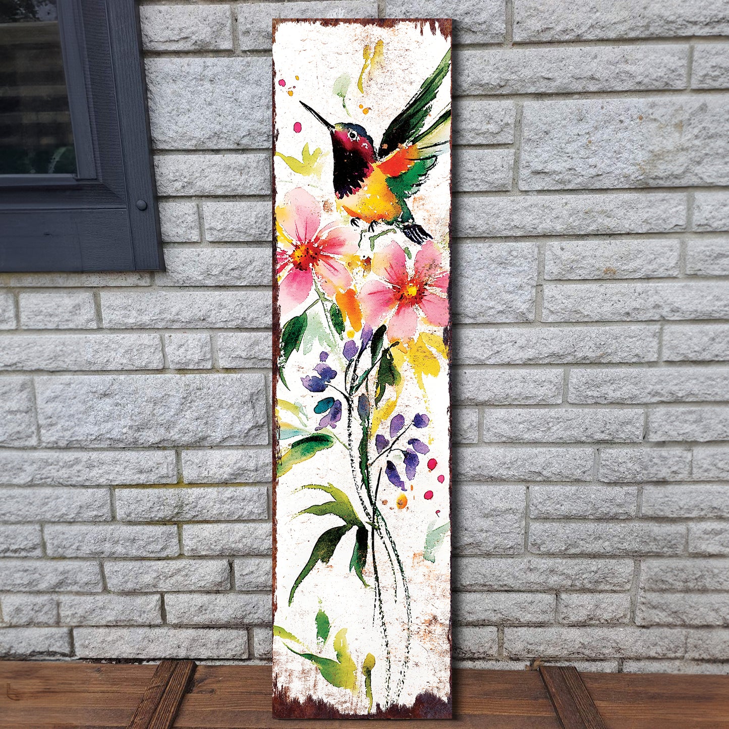 Spring Hummingbird Porch Sign | Wooden Entryway Decor | UV Print | Front Porch Plaque | Wildflowers Design | 3 Sizes Available