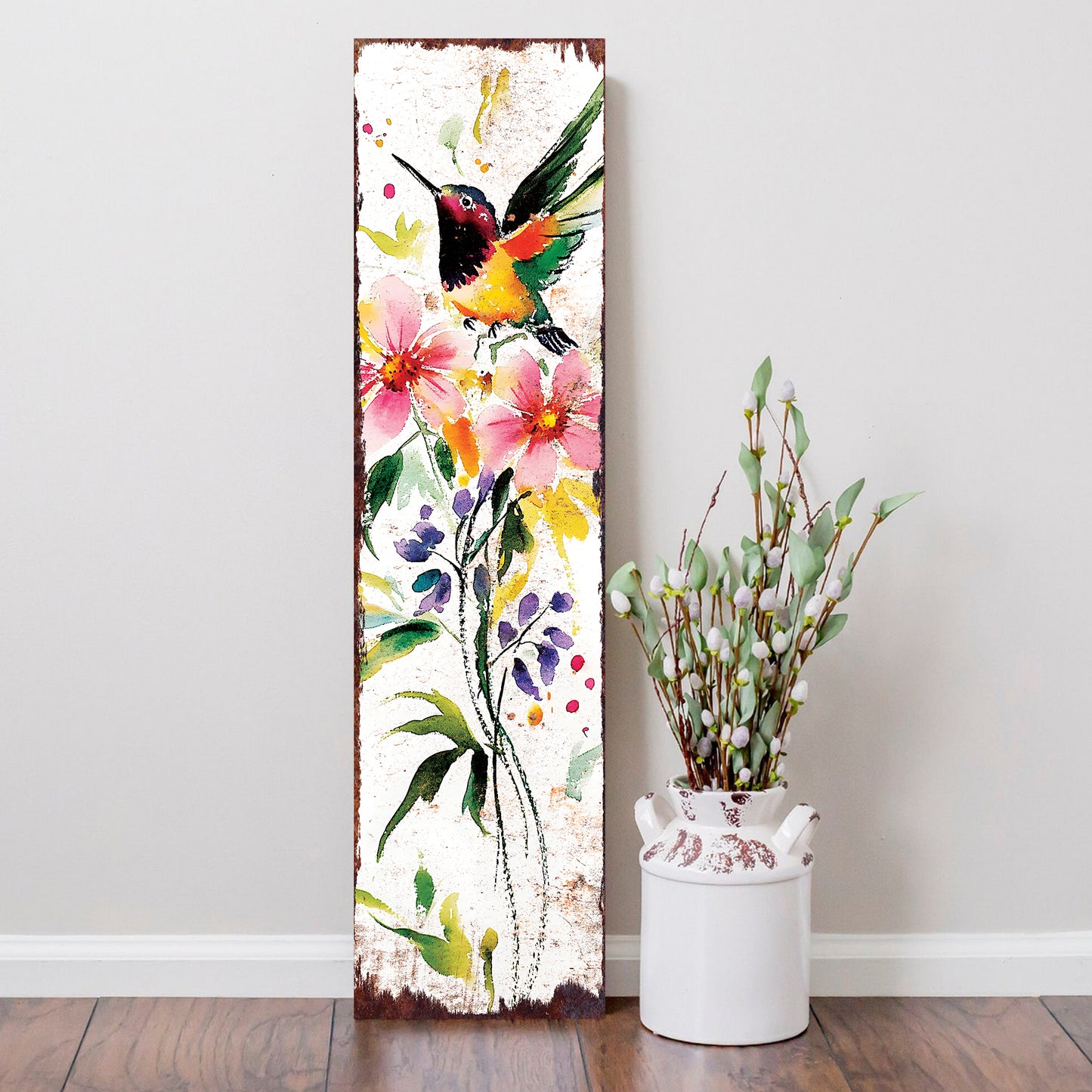 Spring Hummingbird Porch Sign | Wooden Entryway Decor | UV Print | Front Porch Plaque | Wildflowers Design | 3 Sizes Available