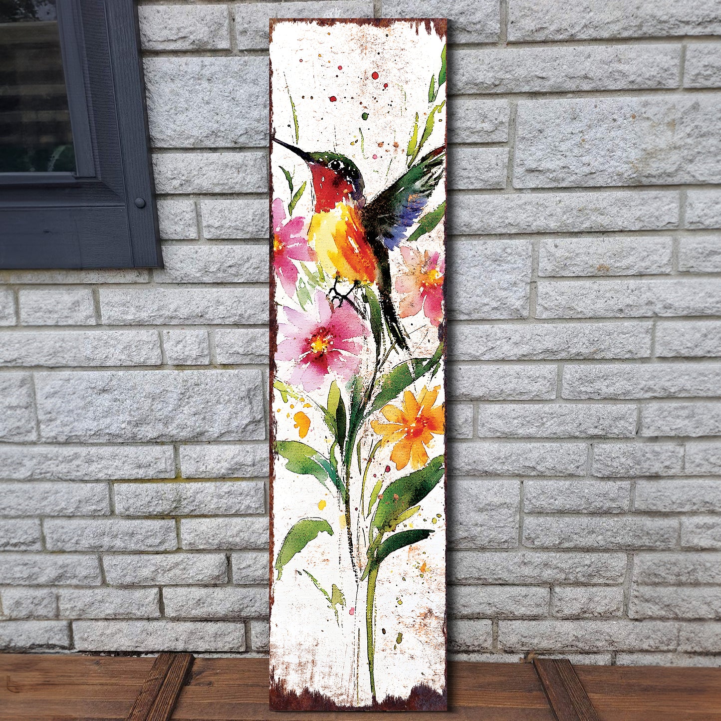 Spring Hummingbird Porch Sign | Wooden Entryway Decor | UV Print | Front Porch Plaque | Wildflowers Design | 3 Sizes Available