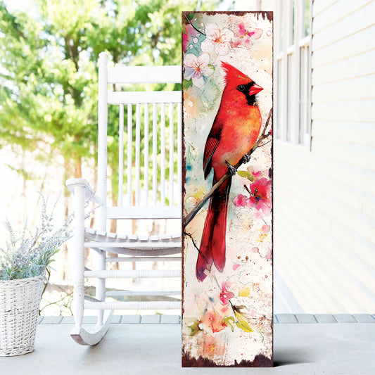 Spring Cardinal Porch Sign | Wooden Entryway Decor | UV Print | Front Porch Plaque | Wildflowers Design | 3 Sizes Available