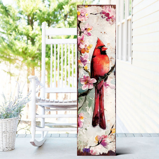 Spring Cardinal Porch Sign | Wooden Entryway Decor | UV Print | Front Porch Plaque | Wildflowers Design | 3 Sizes Available