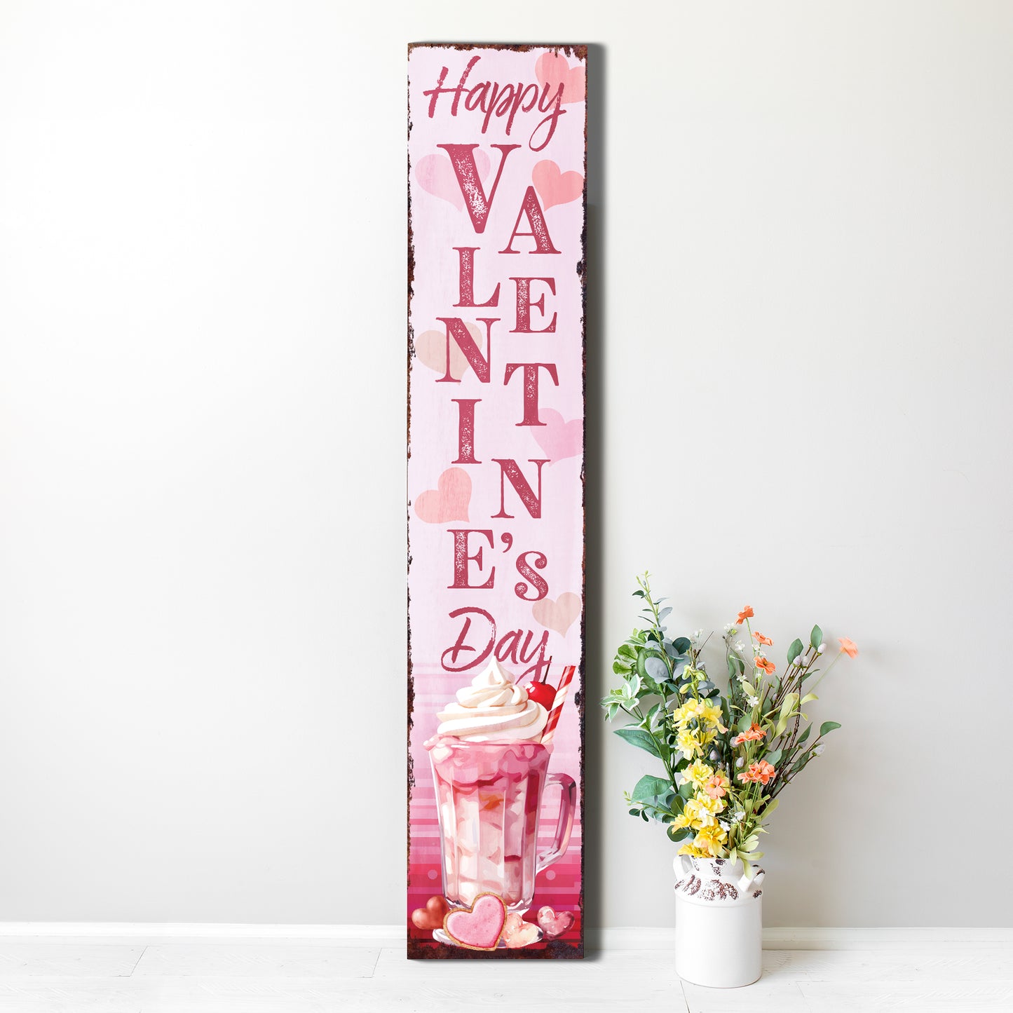 48in Happy Valentine’s Day Porch Sign | Front Porch Valentine’s Welcome Sign | Romantic Entryway Decor | Wooden UV Print