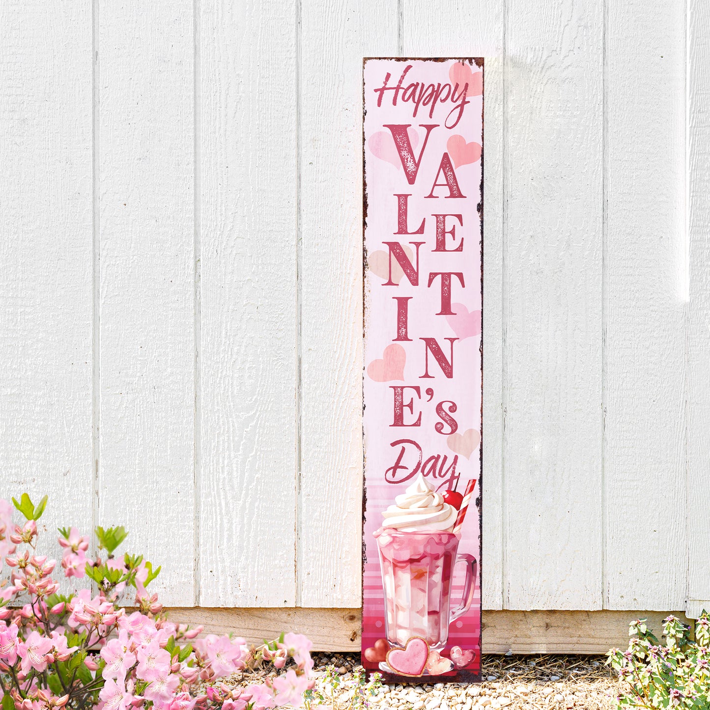 48in Happy Valentine’s Day Porch Sign | Front Porch Valentine’s Welcome Sign | Romantic Entryway Decor | Wooden UV Print