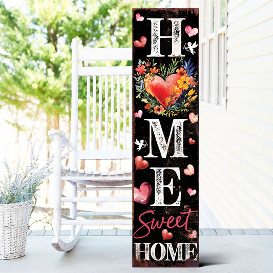 Home Sweet Home Valentine’s Day Porch Sign | Wooden Entryway Decor | UV Print | Front Porch Plaque | 3 Sizes Available