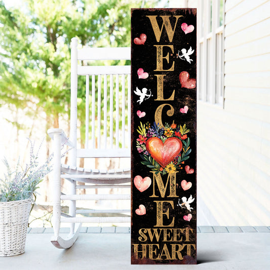 Welcome Sweet Heart Valentine’s Day Porch Sign | Wooden Entryway Decor | UV Print | Front Porch Plaque | 3 Sizes Available