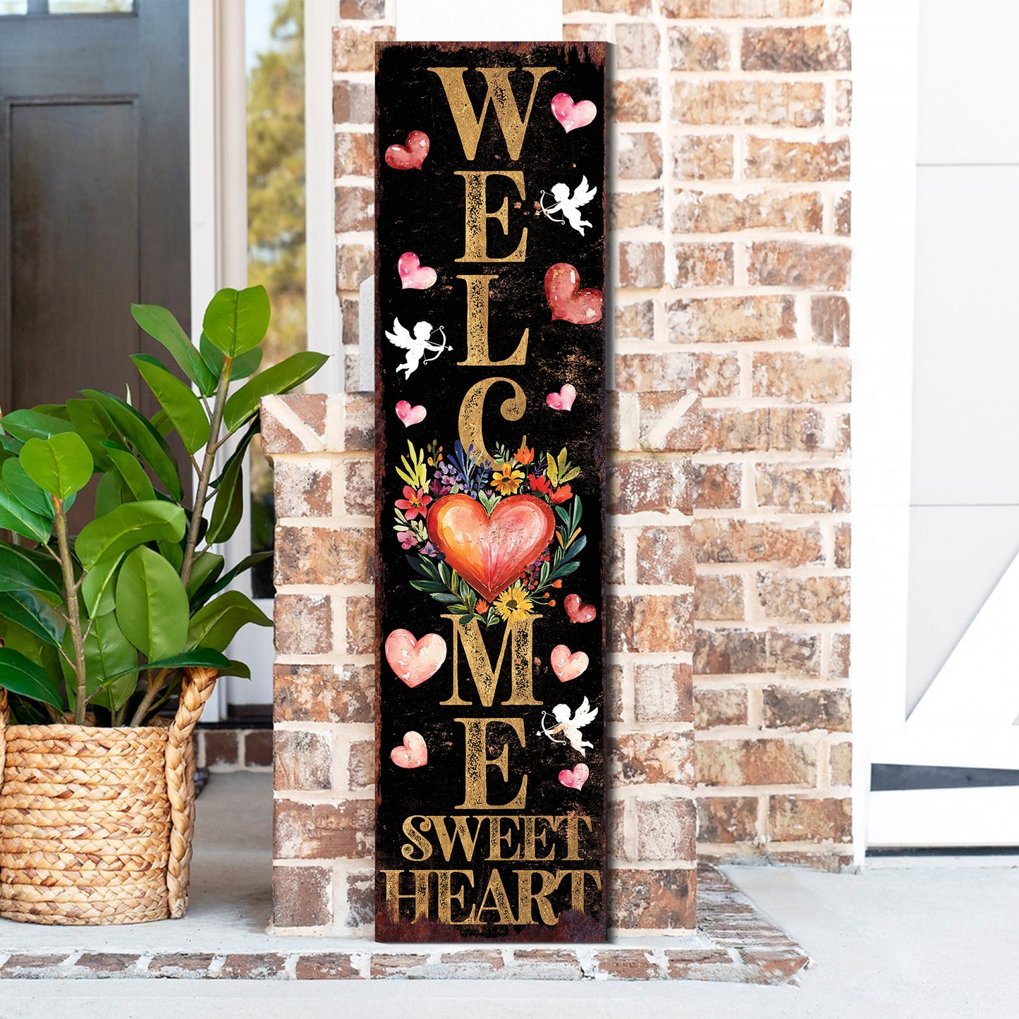 Welcome Sweet Heart Valentine’s Day Porch Sign | Wooden Entryway Decor | UV Print | Front Porch Plaque | 3 Sizes Available