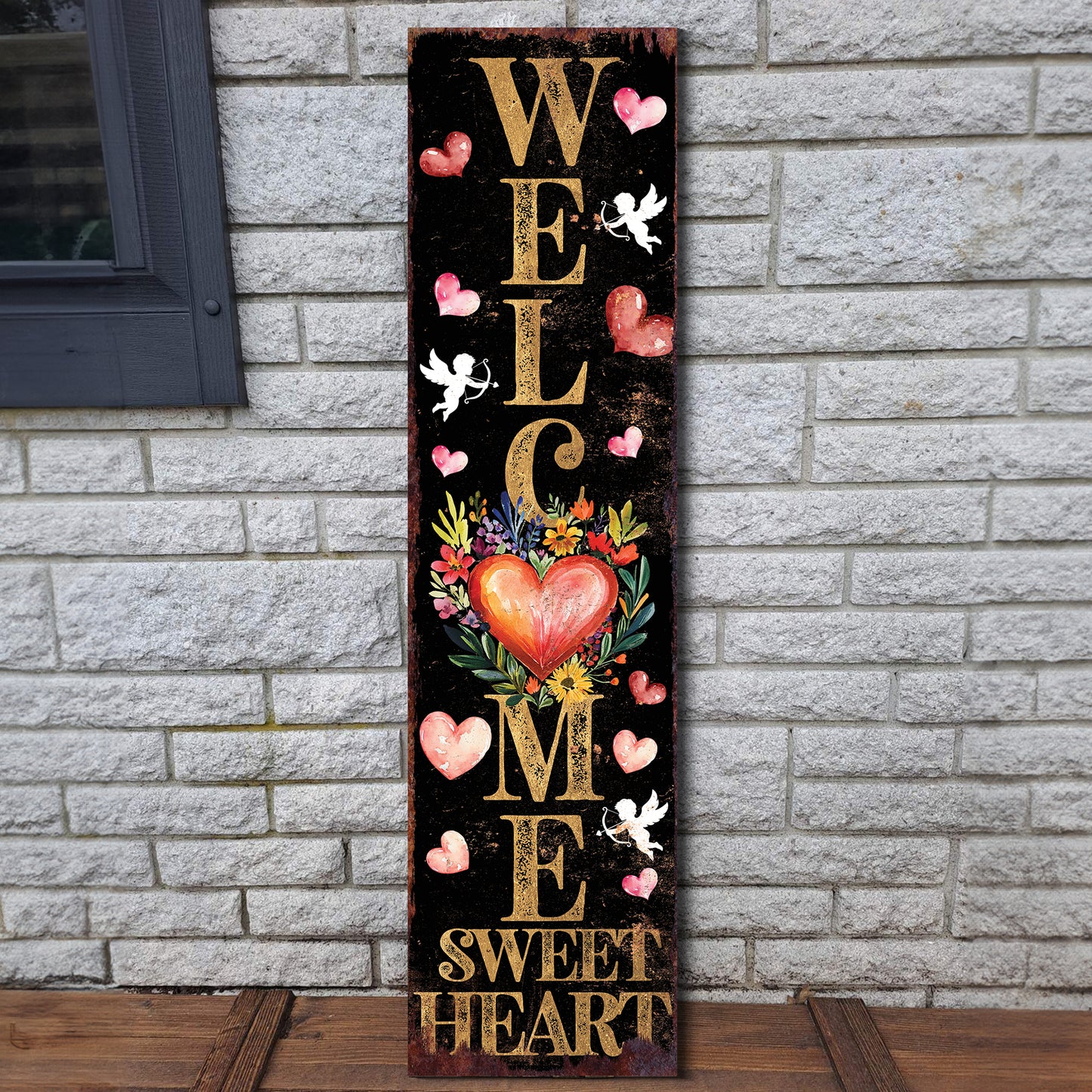 Welcome Sweet Heart Valentine’s Day Porch Sign | Wooden Entryway Decor | UV Print | Front Porch Plaque | 3 Sizes Available