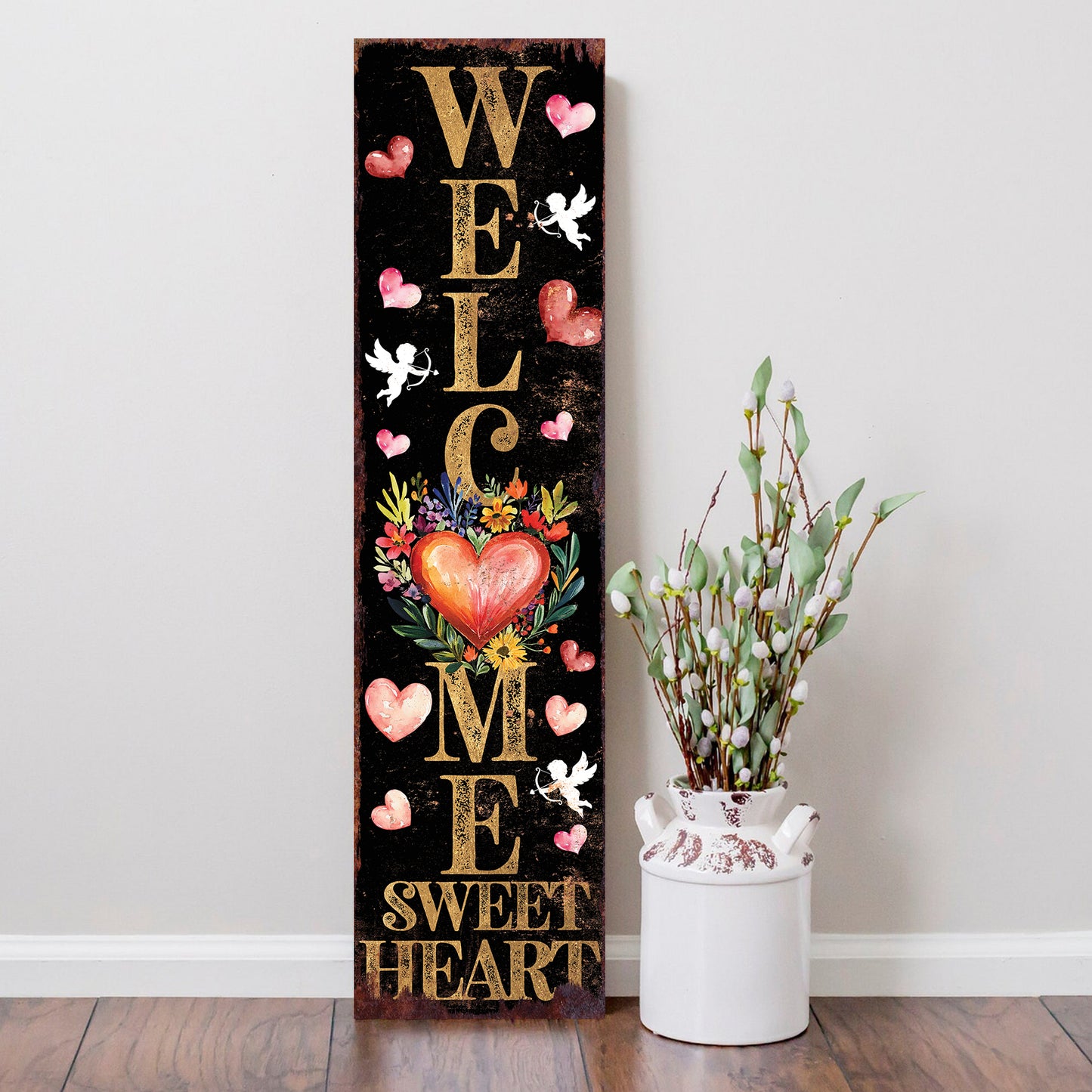 Welcome Sweet Heart Valentine’s Day Porch Sign | Wooden Entryway Decor | UV Print | Front Porch Plaque | 3 Sizes Available