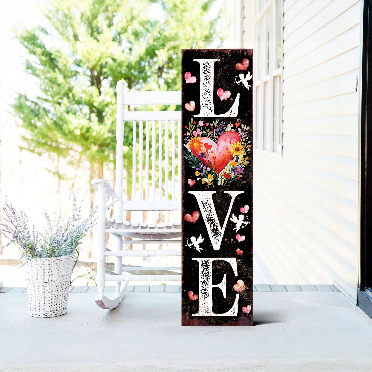 LOVE Valentine’s Day Porch Sign | Wooden Entryway Decor | UV Print | Front Porch Plaque | Romantic Home Decor | 3 Sizes Available