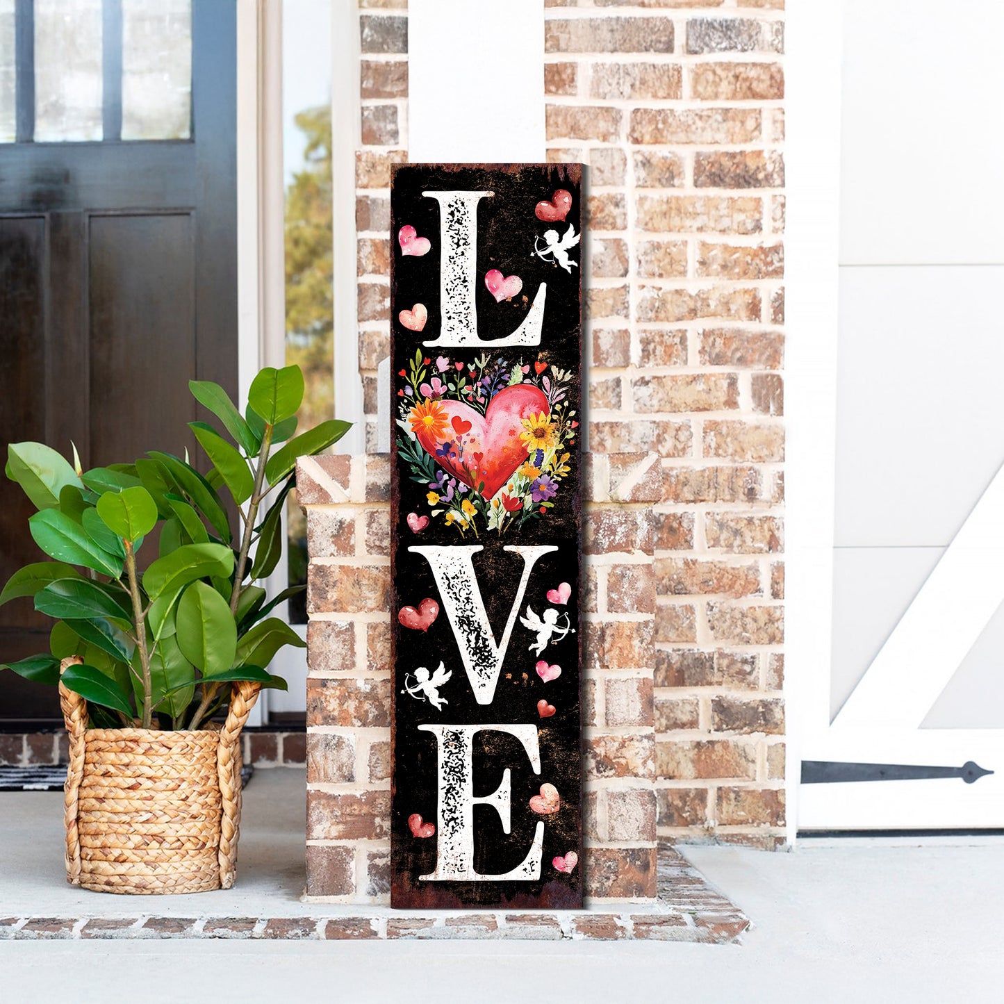 LOVE Valentine’s Day Porch Sign | Wooden Entryway Decor | UV Print | Front Porch Plaque | Romantic Home Decor | 3 Sizes Available