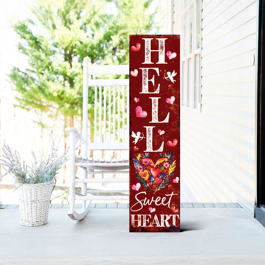 Hello Sweet Heart Valentine’s Day Porch Sign | Wooden Entryway Decor | UV Print | Front Porch Plaque | Romantic Home Decor | 3 Sizes