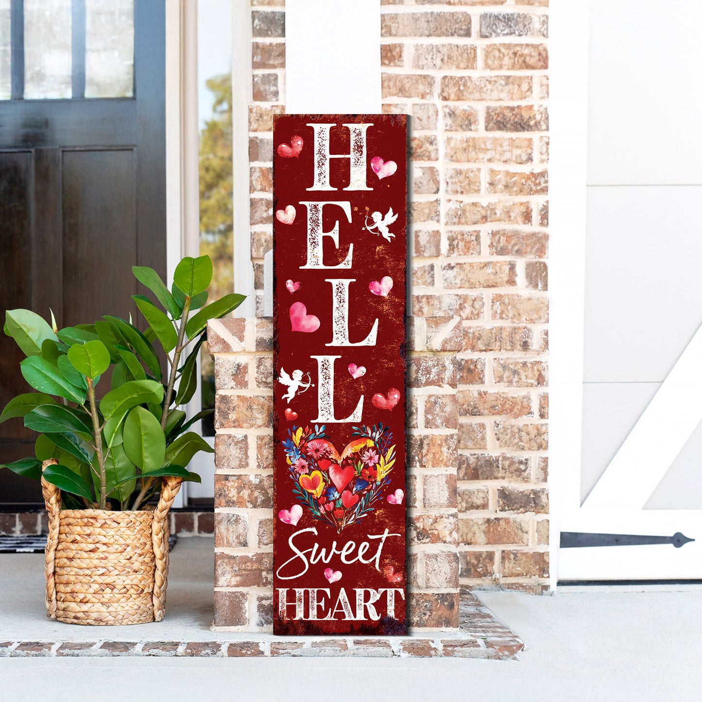 Hello Sweet Heart Valentine’s Day Porch Sign | Wooden Entryway Decor | UV Print | Front Porch Plaque | Romantic Home Decor | 3 Sizes