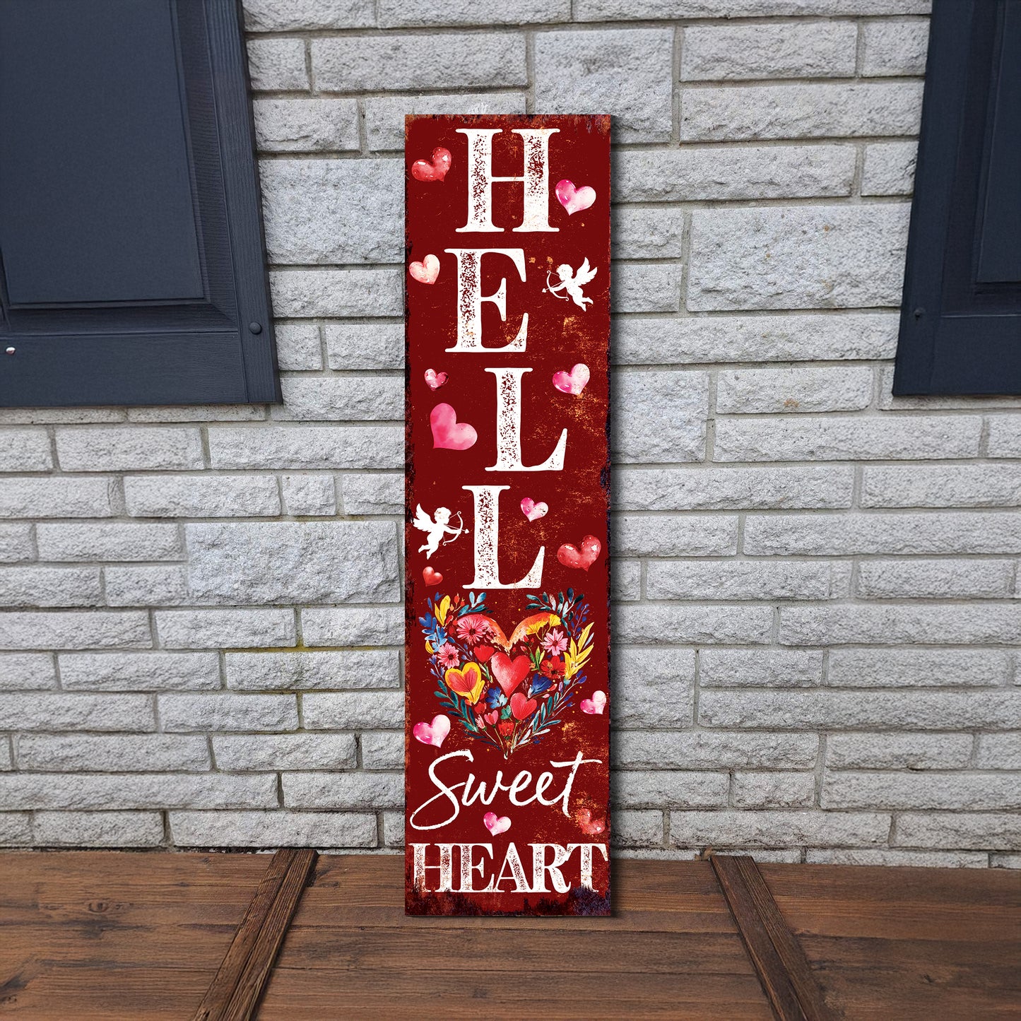 Hello Sweet Heart Valentine’s Day Porch Sign | Wooden Entryway Decor | UV Print | Front Porch Plaque | Romantic Home Decor | 3 Sizes