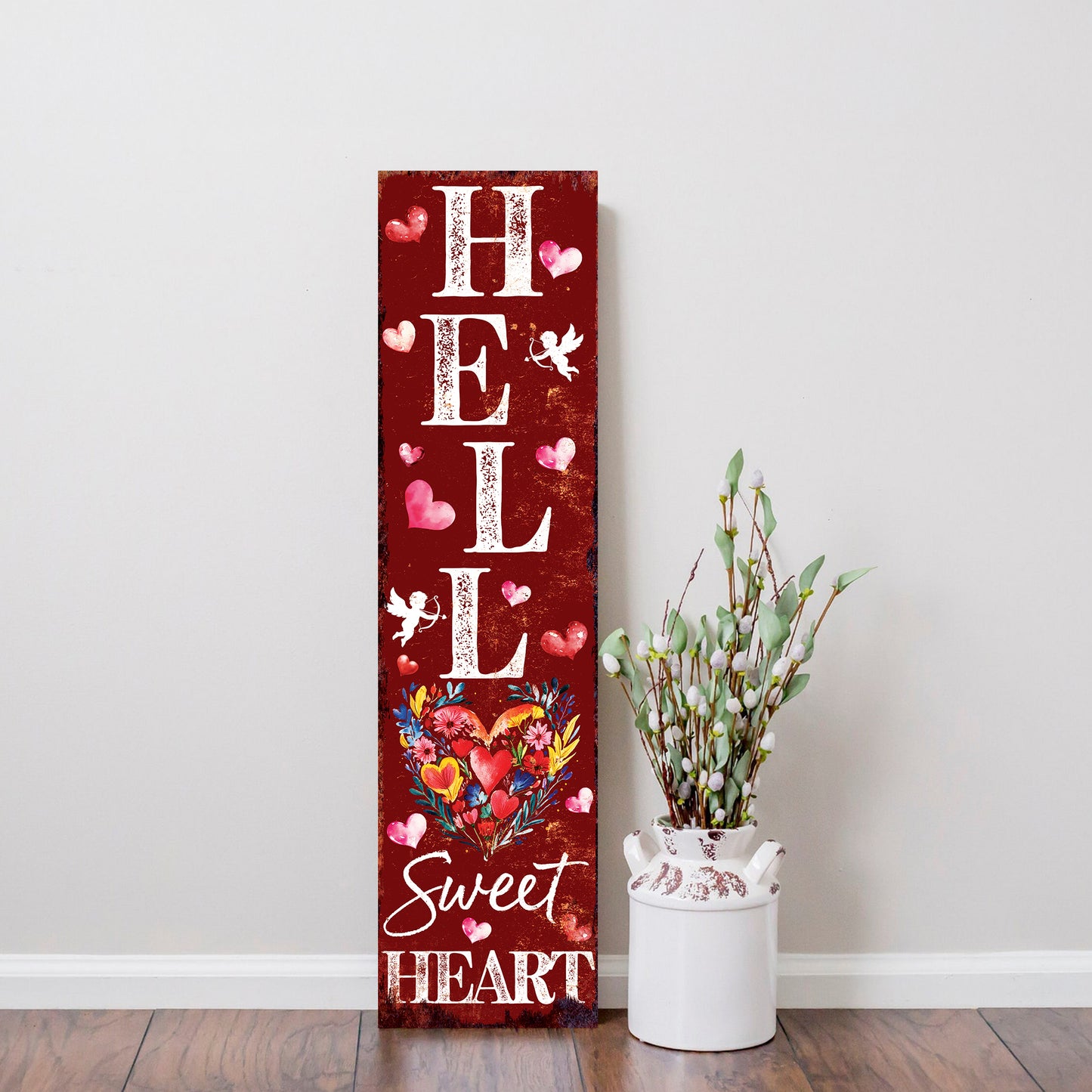 Hello Sweet Heart Valentine’s Day Porch Sign | Wooden Entryway Decor | UV Print | Front Porch Plaque | Romantic Home Decor | 3 Sizes