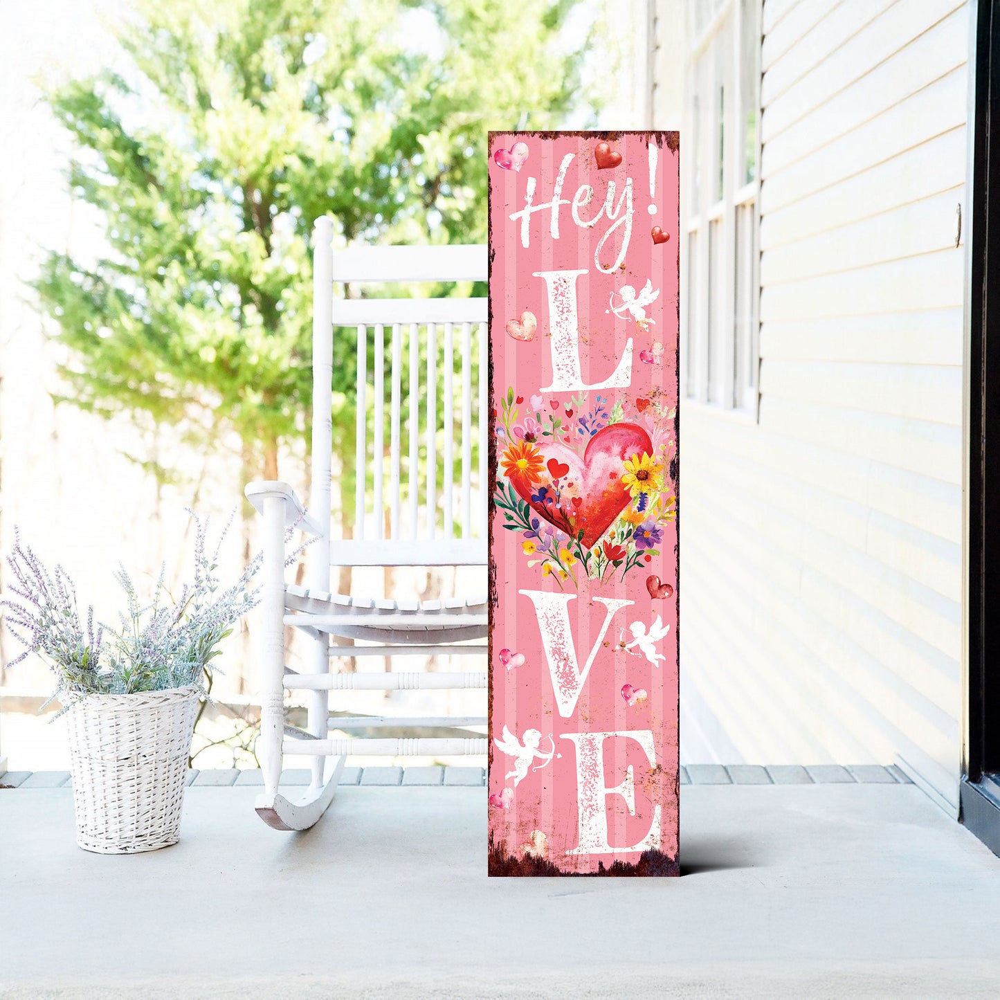 Hey! Love Valentine’s Day Porch Sign | Wooden Entryway Decor | UV Print | Front Porch Plaque | Romantic Home Decor | 3 Sizes Available