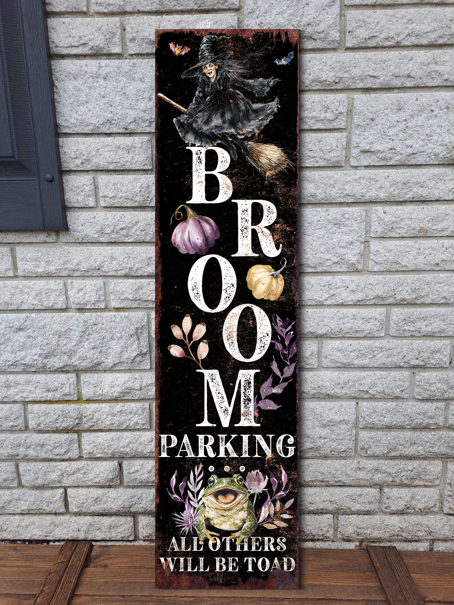 Halloween Porch Sign, Broom Parking Wooden Entryway Decor, UV Print, 3 Sizes