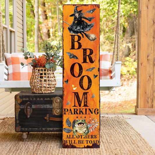 Halloween Porch Sign, Broom Parking Wooden Entryway Decor, UV Print, 3 Sizes