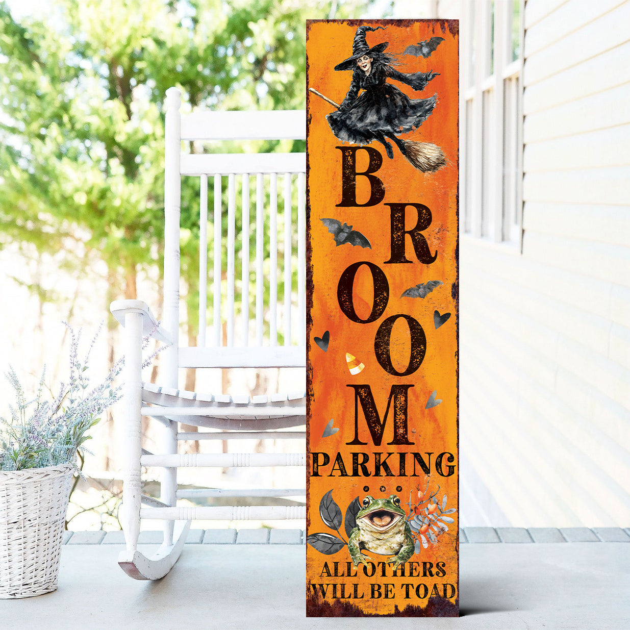 Halloween Porch Sign, Broom Parking Wooden Entryway Decor, UV Print, 3 Sizes