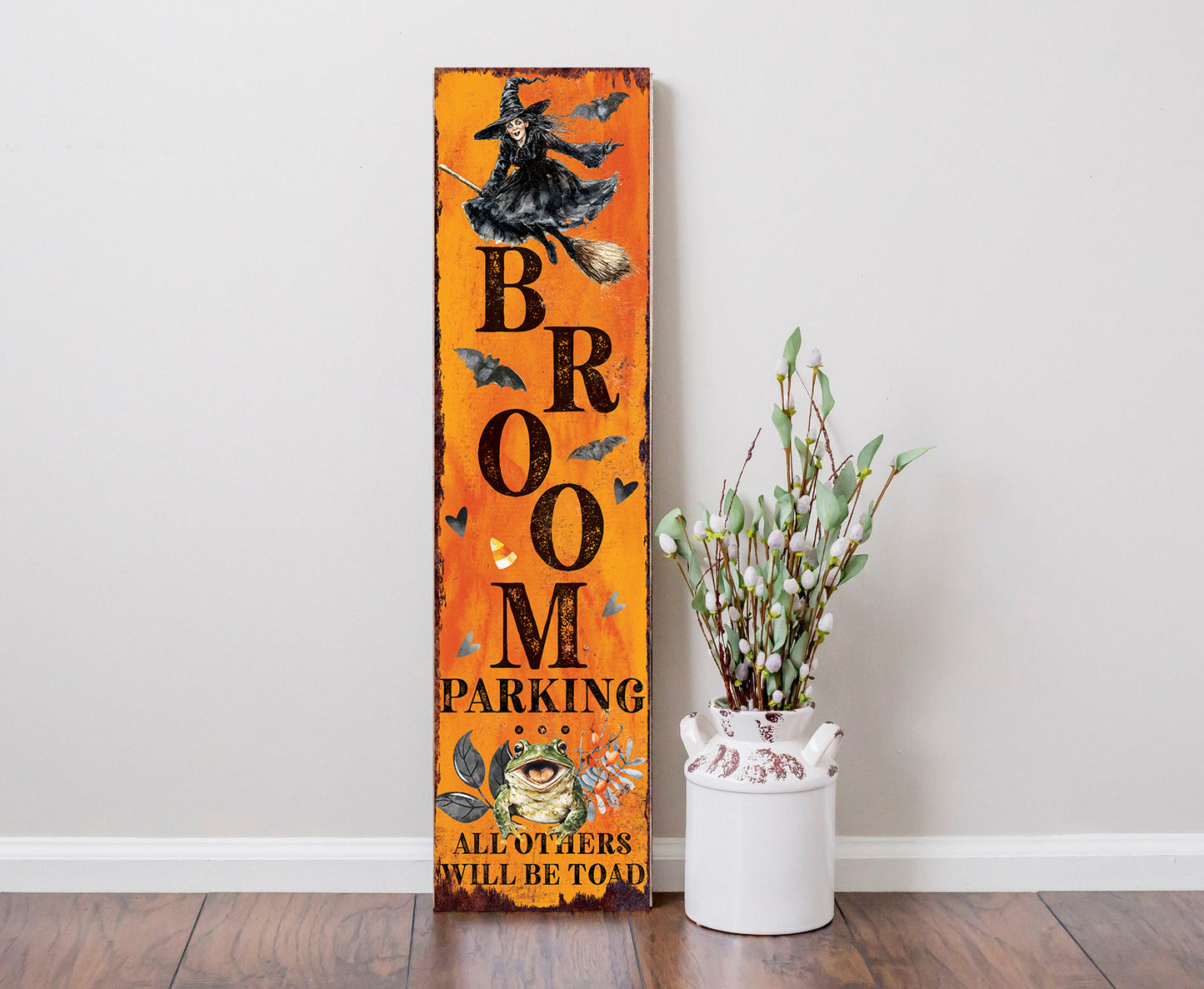 Halloween Porch Sign, Broom Parking Wooden Entryway Decor, UV Print, 3 Sizes