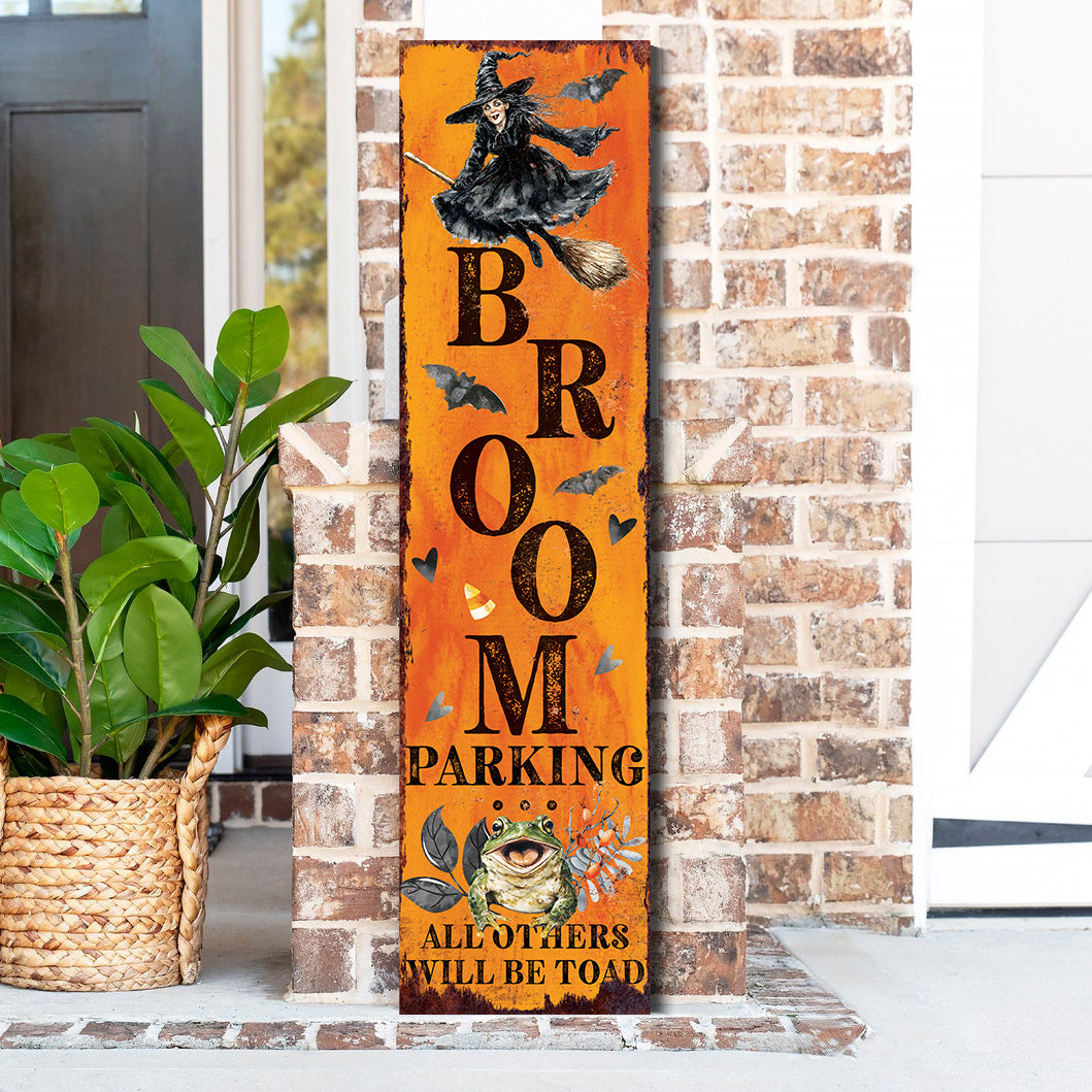 Halloween Porch Sign, Broom Parking Wooden Entryway Decor, UV Print, 3 Sizes