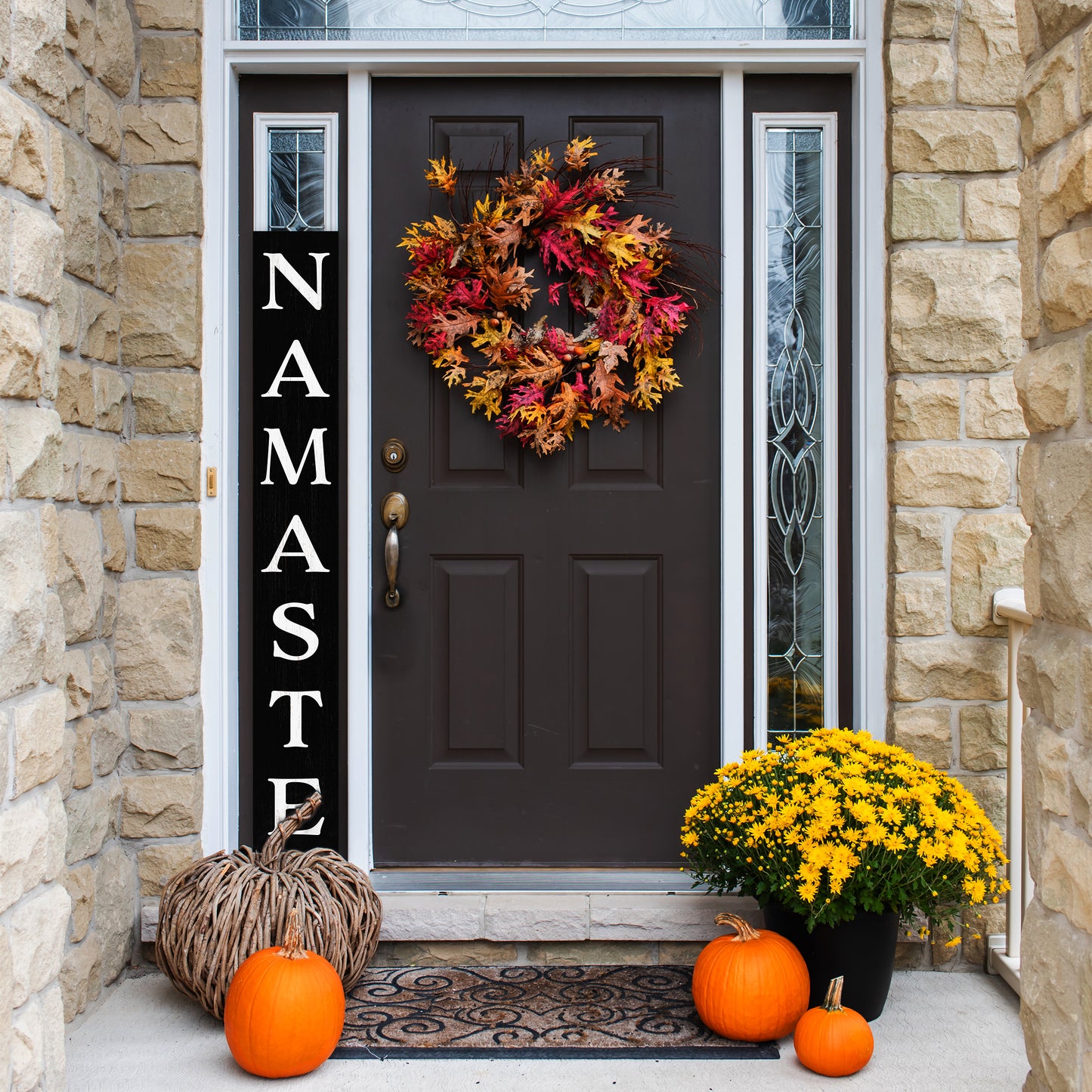 Namaste Wooden Porch Sign - Rustic 72" Welcome Decor - Mindful Home Entryway Gift fun door sign