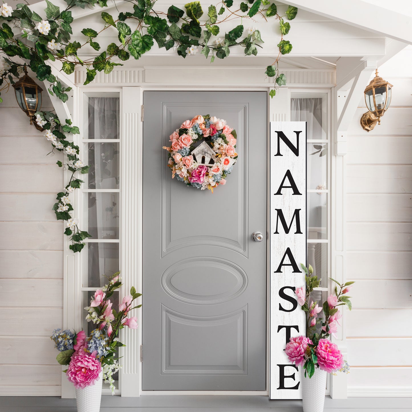 Namaste Wooden Porch Sign - Rustic 72" Welcome Decor - Mindful Home Entryway Gift