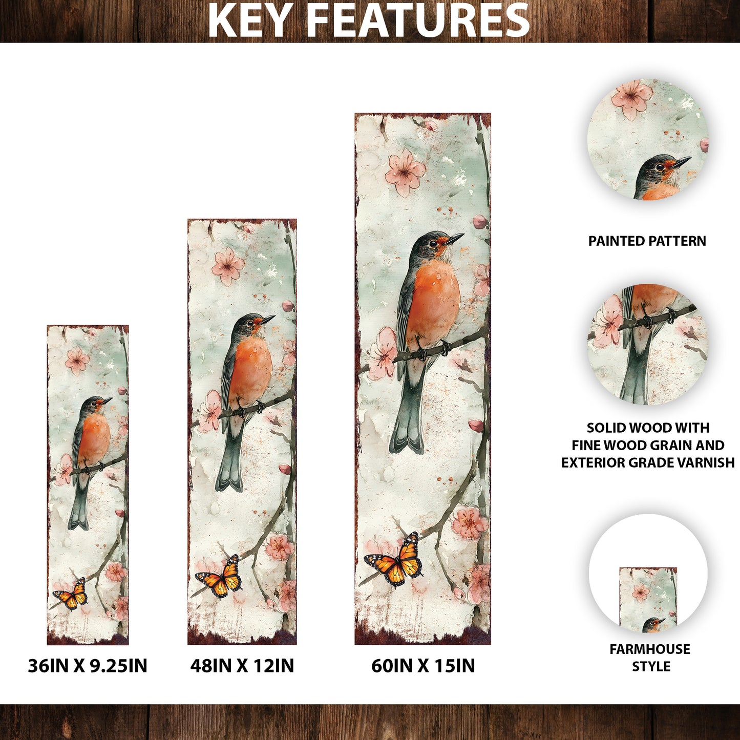 Spring American Robin Porch Sign | Wooden Entryway Decor | UV Print | Front Porch Plaque | Seasonal Home Decor | 3 Sizes