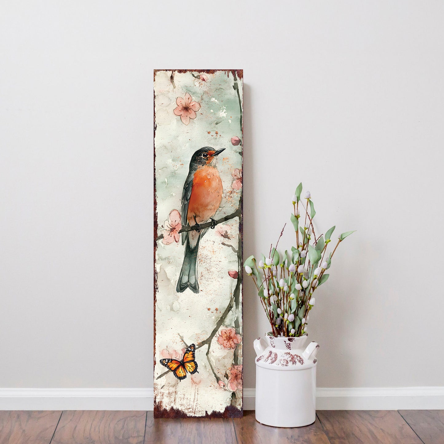 Spring American Robin Porch Sign | Wooden Entryway Decor | UV Print | Front Porch Plaque | Seasonal Home Decor | 3 Sizes