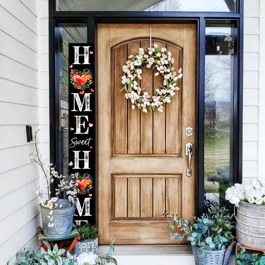 72in Home Sweet Home Valentine’s Day Porch Sign | Wooden Entryway Decor | UV Print | Front Porch Plaque | Romantic Outdoor Decor